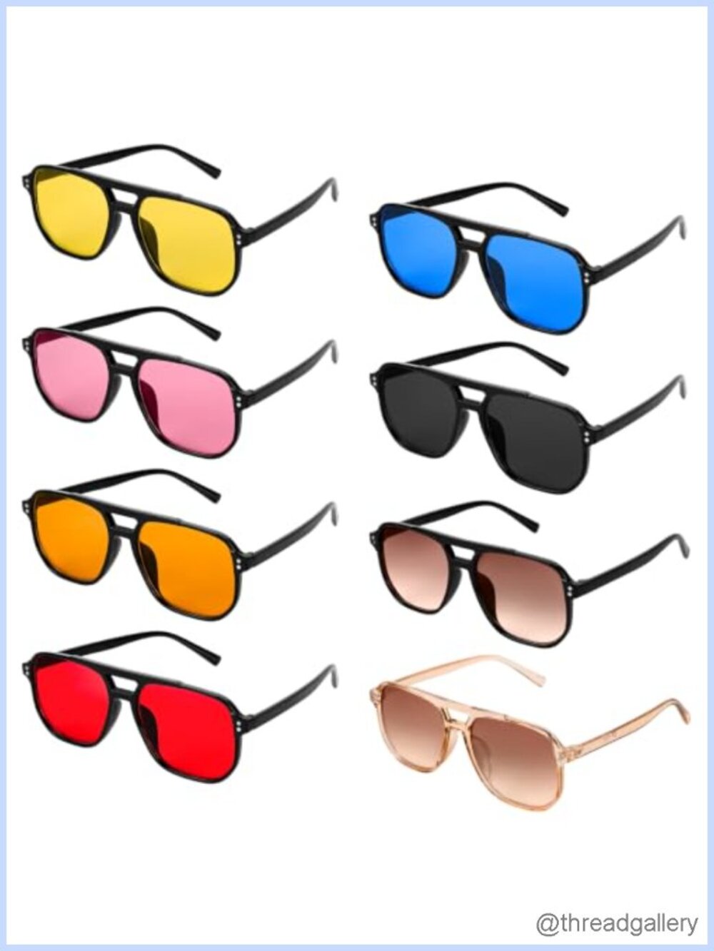 8 Pack Retro Square Aviator Sunglasses UV400 Full-Frame Unisex